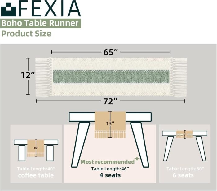 FEXIA Sage Green Table Runner 72 Inches Long with Tassels Boho Macrame Farmhouse... - Image 3