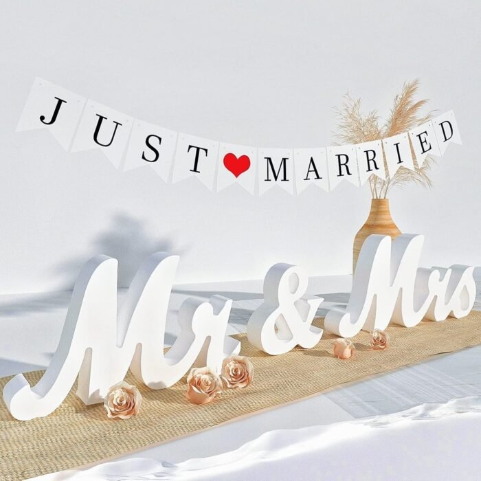 VIOPVERY Mr and Mrs Sign for Wedding Table,Large White Mr and Mrs Sign,Wooden Le... - Image 3