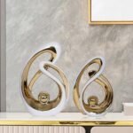 2 PCS White Gold Decor Accent Ceramic Statue White Mid Century Modern Home Decor... - Image 3
