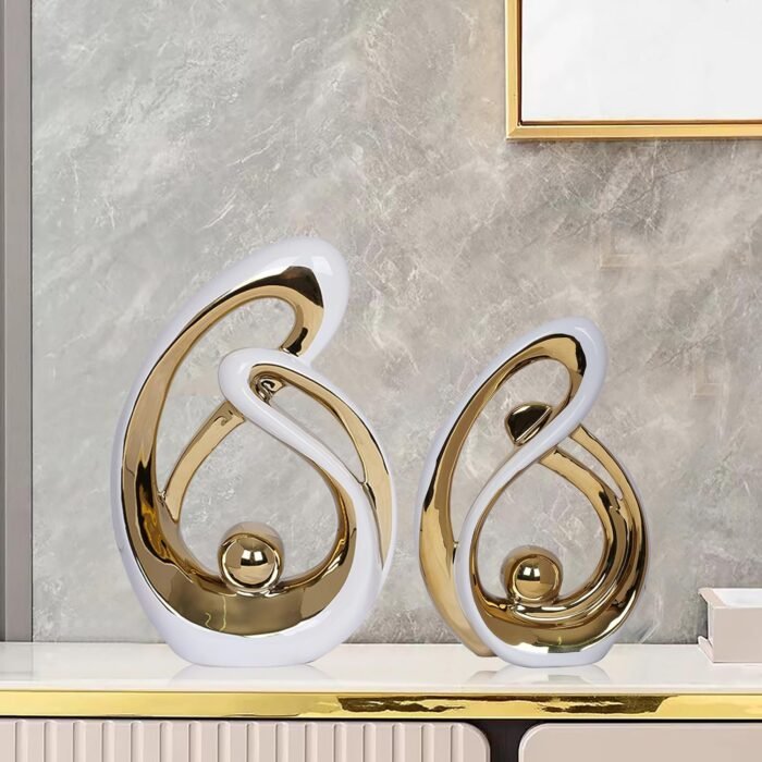 2 PCS White Gold Decor Accent Ceramic Statue White Mid Century Modern Home Decor... - Image 3