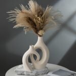 XL Cream White Snuggle Hollow Ceramic Vase of 2 for Coffee Table Decor, Modern M... - Image 3