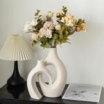 XL Cream White Snuggle Hollow Ceramic Vase of 2 for Coffee Table Decor, Modern M... - Image 5