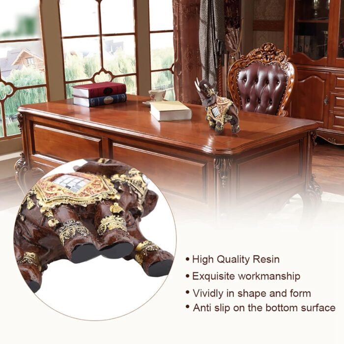 Lucky Feng Shui Wood Grain Eleph Statue, Sculpture Wealth Figurine Gift, Eleph F... - Image 5