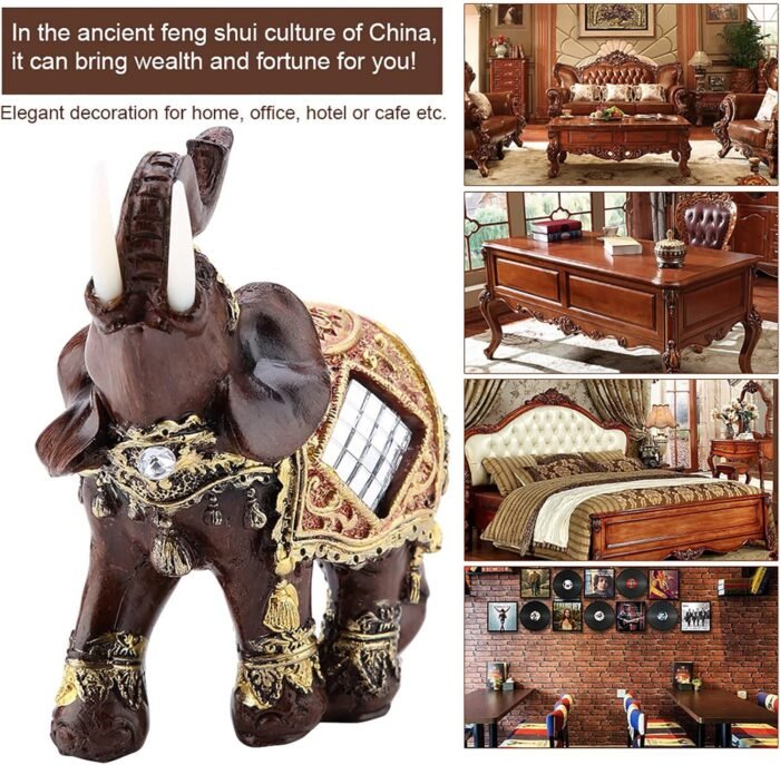 Lucky Feng Shui Wood Grain Eleph Statue, Sculpture Wealth Figurine Gift, Eleph F... - Image 6