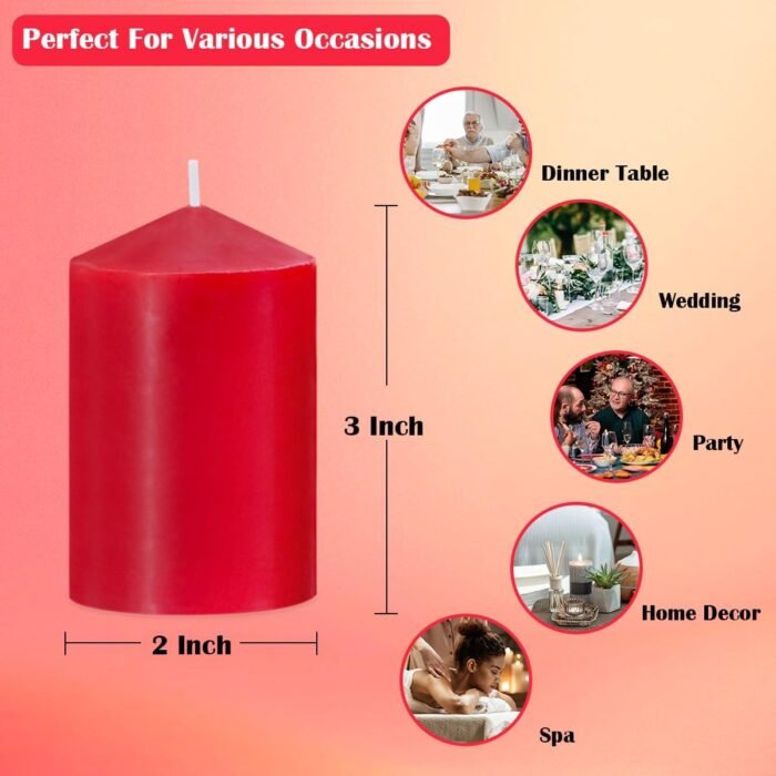 2x3 Inch Red Pillar Candles, 24 Hour Small Unscented Dripless Burgundy Colored C... - Image 8
