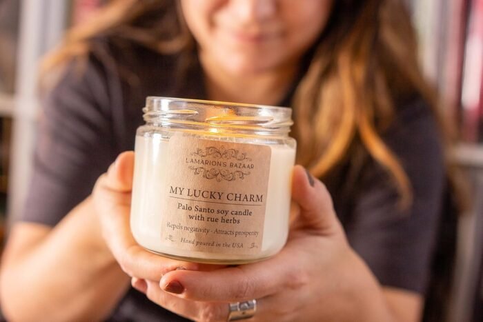 My Lucky Charm - Cleansing Palo Santo with Rue (Ruda) Herbs - Large Candle for H... - Image 4