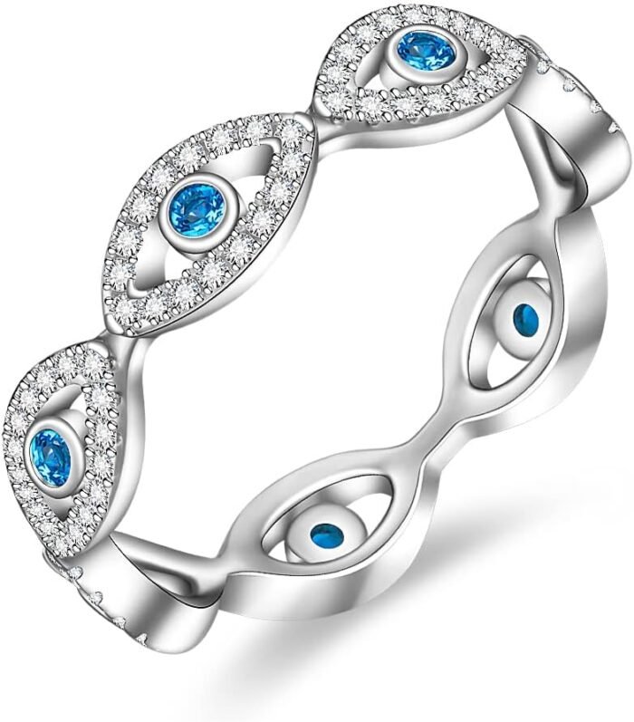 Blue Evil Eye Ring Nazar Amulet Ojo Sterling Silver Evil Eyes Rings for Women Ma... - Image 3