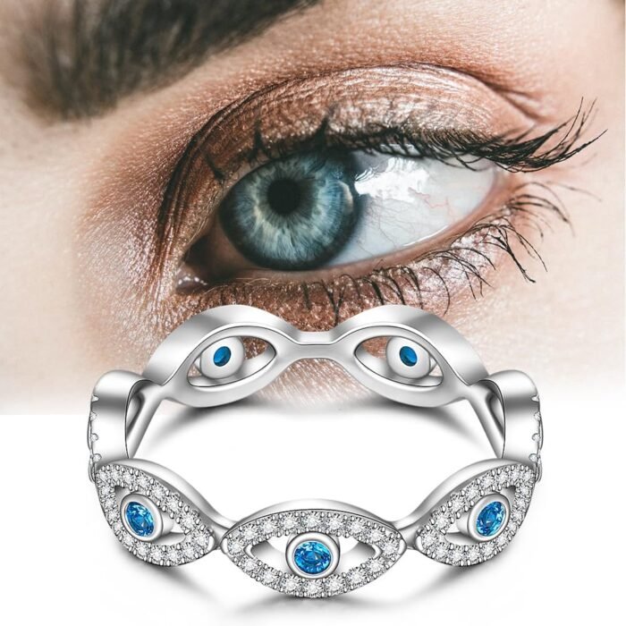 Blue Evil Eye Ring Nazar Amulet Ojo Sterling Silver Evil Eyes Rings for Women Ma... - Image 6
