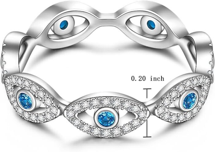 Blue Evil Eye Ring Nazar Amulet Ojo Sterling Silver Evil Eyes Rings for Women Ma... - Image 7