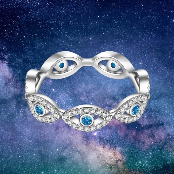 Blue Evil Eye Ring Nazar Amulet Ojo Sterling Silver Evil Eyes Rings for Women Ma... - Image 9