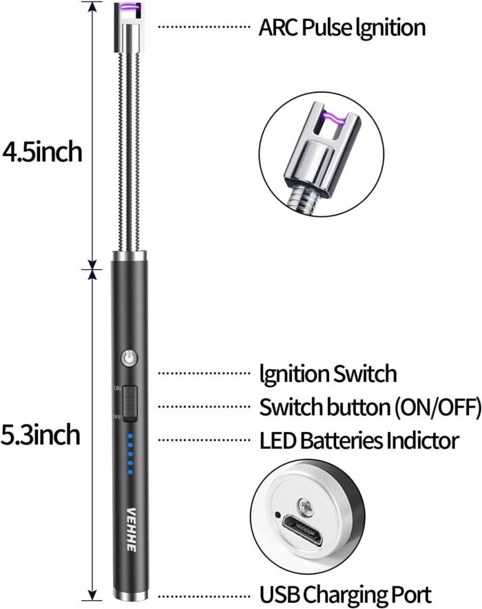 VEHHE Candle Lighter, 2 Pack Rechargeable Electric Lighter with LED Battery Disp... - Image 5