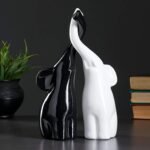 White Black Elephant Figurines with Trunk Up 10 in - Polystone Ceramic Stacked E... - Image 3