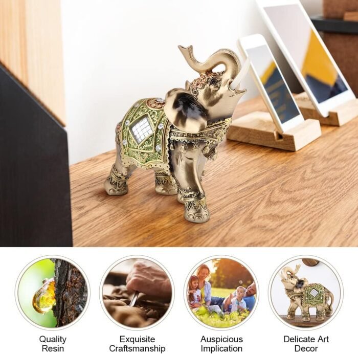 Feng Shui Brass Color Elegant Elephant Statue 5.5 (H) Thai Elephant With Trunk F... - Image 3