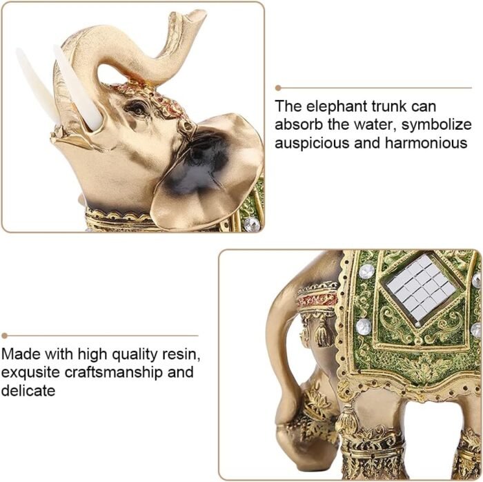 Feng Shui Brass Color Elegant Elephant Statue 5.5 (H) Thai Elephant With Trunk F... - Image 4