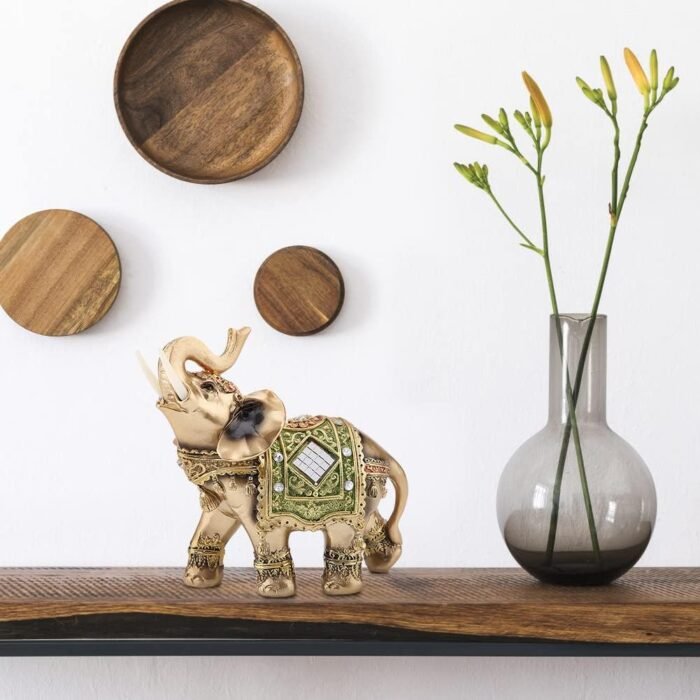 Feng Shui Brass Color Elegant Elephant Statue 5.5 (H) Thai Elephant With Trunk F... - Image 6