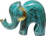 Hand-Carved Wooden Elephant Statue Multicolored (Green, 4 inch) - Image 3