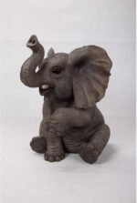 Baby Elephant Sitting with Trunk Up Outdoor Garden Statue - 15.5" - Image 3