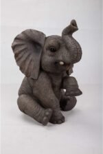 Baby Elephant Sitting with Trunk Up Outdoor Garden Statue - 15.5" - Image 5