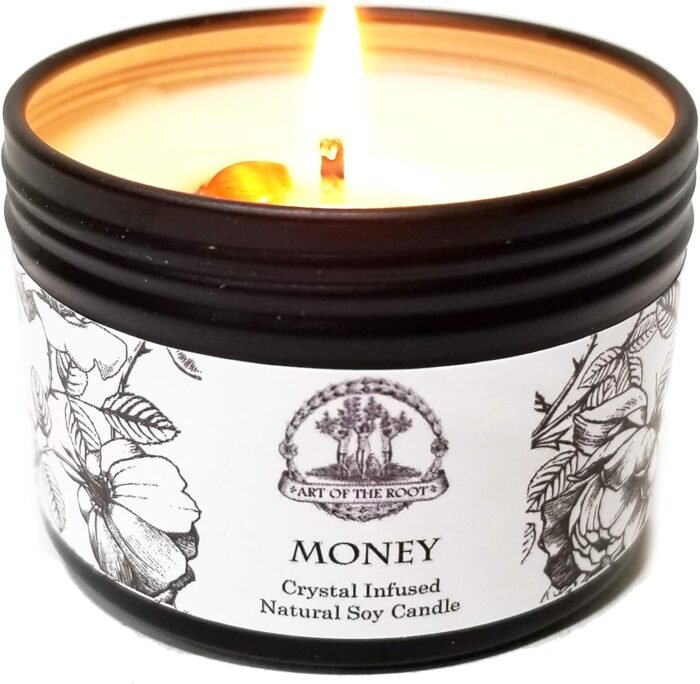 Money Drawing Mini Spell Set | 4 oz Soy Candle with Tiger's Eye Crystal & a 1/2 ... - Image 3