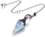 MANIFO Aquamarine Resin Crystal Pendulum 6 Faceted Point Gemstone Reiki Healing ... - Image 4