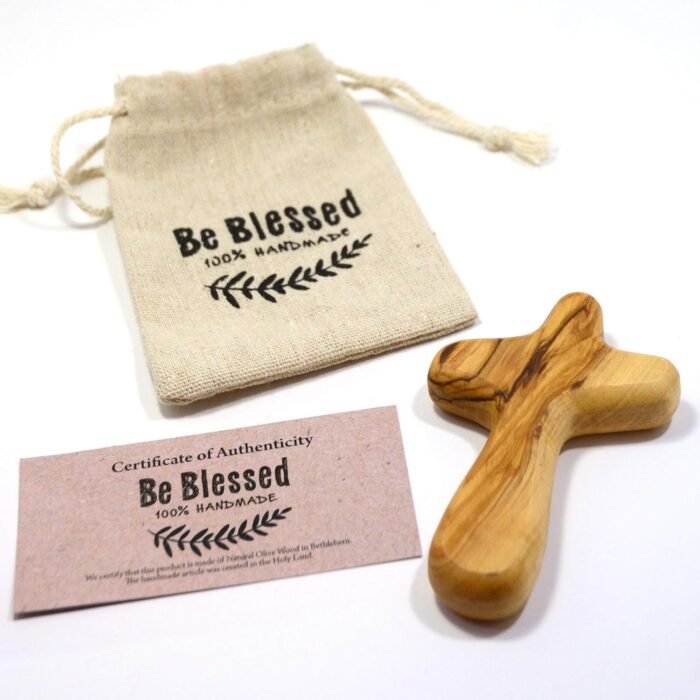 4" Hand Held Olive Wood Clinging Cross from Bethlehem in Pouch (Certified) - Fin... - Image 5