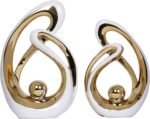 2 PCS White Gold Decor Accent Ceramic Statue White Mid Century Modern Home Decor... - Image 2