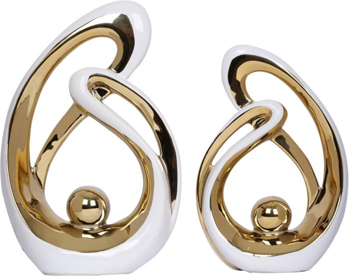 2 PCS White Gold Decor Accent Ceramic Statue White Mid Century Modern Home Decor... - Image 2