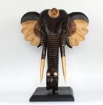 22" Exotic Handcrafted Wooden Brown Elephant Mask Bust Statue on Stand Sculpture... - Image 2