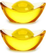 2PCS Handmade Chinese Yellow Crystal Yuan Bao Figurine Collectibles Feng Shui Go... - Image 2