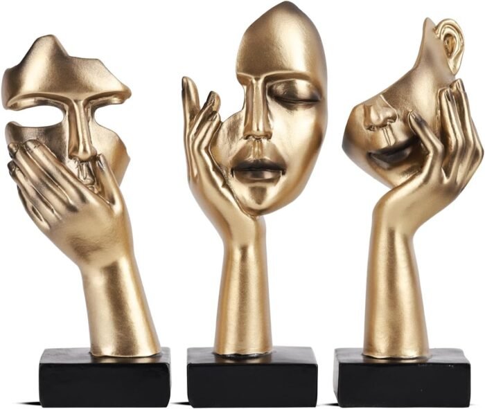 3 Pcs Thinker Small Statue Set - Black Gold Abstract Art Figurines Home Living R... - Image 2
