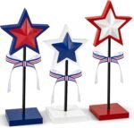 3 Pieces 4th of July Tiered Tray Decor Wood Star Set, Memorial Day Table Decorat... - Image 2