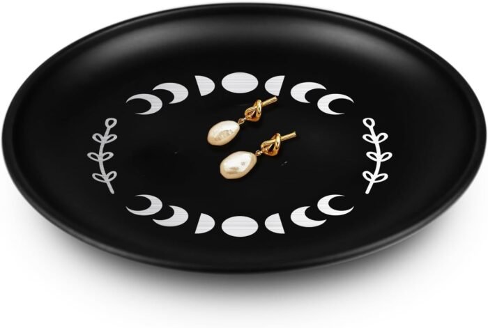 5.5inch Small Ring Jewelry Dish, Metal Trinket Ring Tray, Moon Phase Printed Hol... - Image 2