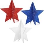 6 Inch Labor Day Decorations Wooden Stars Set, 3D Glitter Star Memorial Day Tier... - Image 2