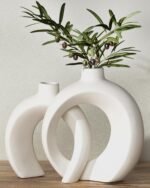 7.2″Hx8.9″H Donut Shape Decorative Vase Set of 2, Ceramic, Modern Minimalism Sty... - Image 2