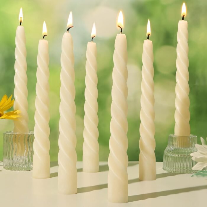 8 Pack Beeswax Taper Candles,7in Spiral Taper Candle Sticks,7 Hour White Beeswax... - Image 2