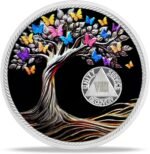 8 Year Sobriety Chip Coin Gift l Tree of Life Butterfly AA Medallion with Sereni... - Image 2