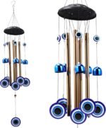 BWINKA Blue Evil Eye Amulet Wind Chimes Bells Outdoor Decor,Metal Windchimes for... - Image 2
