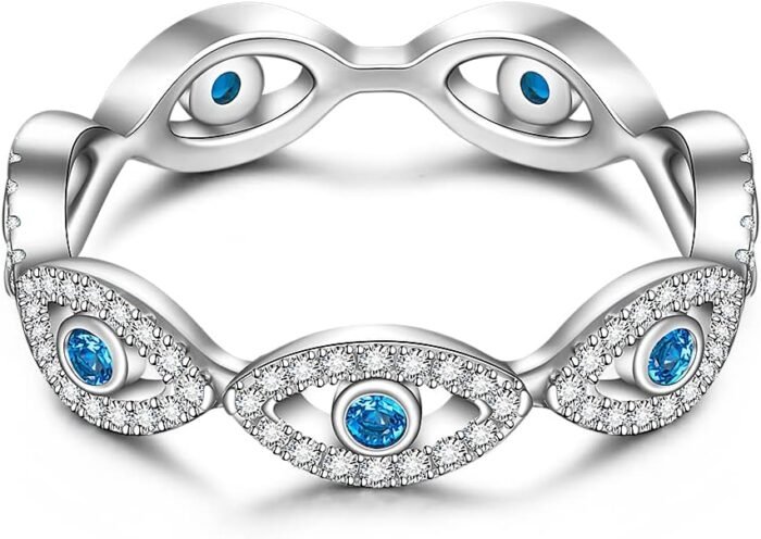 Blue Evil Eye Ring Nazar Amulet Ojo Sterling Silver Evil Eyes Rings for Women Ma... - Image 2