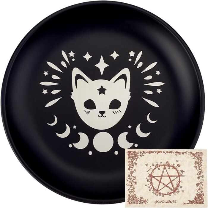 CREATCABIN Cat Prayer Ritual Plate Stainless Steel Offering Bowl Flat Round Tray... - Image 2