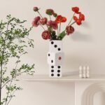 Dice Vase White Ceramic Vase for Home Decor, 8 Inch Unique Flower Vase，Black and... - Image 2