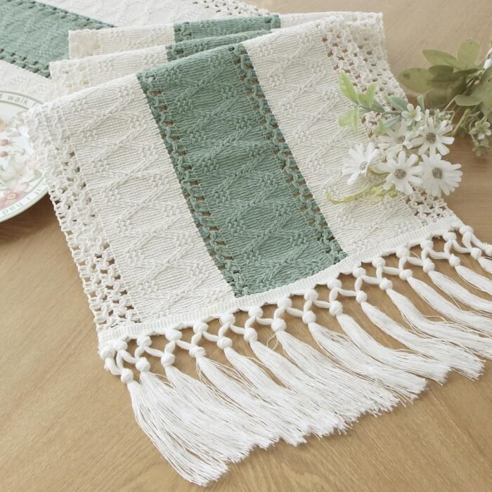FEXIA Sage Green Table Runner 72 Inches Long with Tassels Boho Macrame Farmhouse... - Image 2