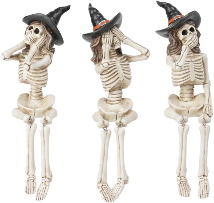 Halloween Statues No-Evil Skeleton Collectible-Figurines - Realistic Skeleton Ha... - Image 2