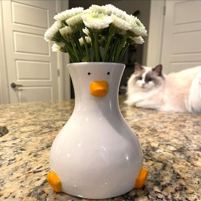 Handcrafted Ceramic Duck Vase - White Modern Flower Vase with Unique Duck Design... - Image 2