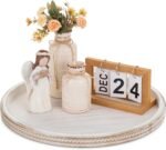 Hanobe Large Round Decorative Tray: White Coffee Table Centerpiece Beaded Trays ... - Image 2