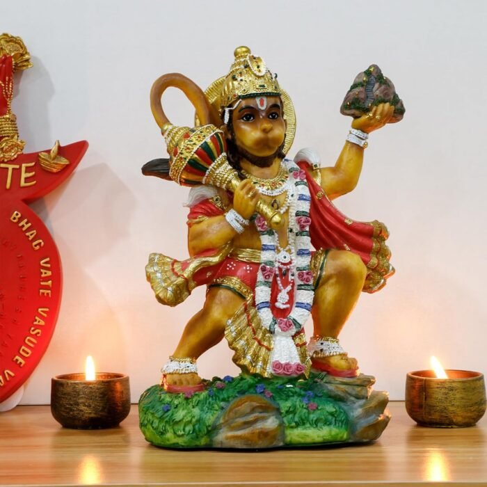 Hindu God Flying Hanuman Statue - 9.2”H Jayanti Murti Pooja Diwali Gift for Indi... - Image 2