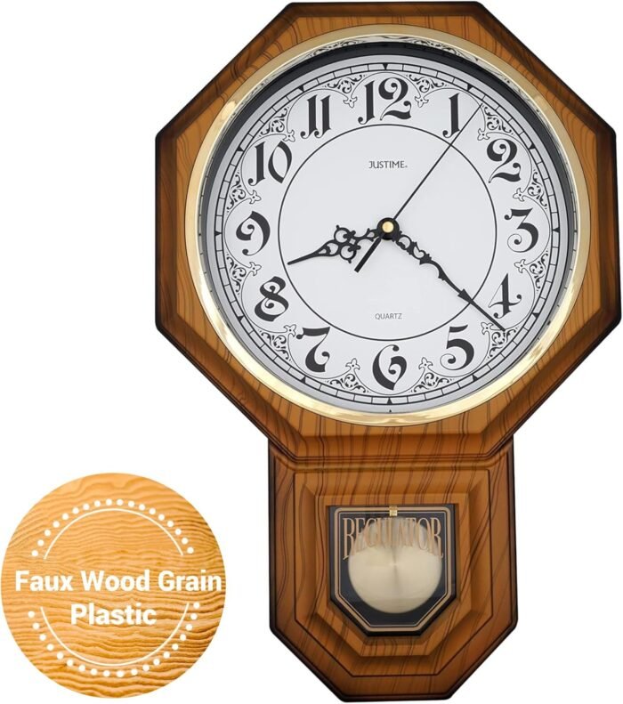 JUSTIME Traditional Schoolhouse Classic Vintage Arabic Regulator Wall Clock, Chi... - Image 2