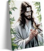 Jesus Canvas Wall Art Decor Framed Painting - 8X10 inch Jesus Holding Bird Artwo... - Image 2