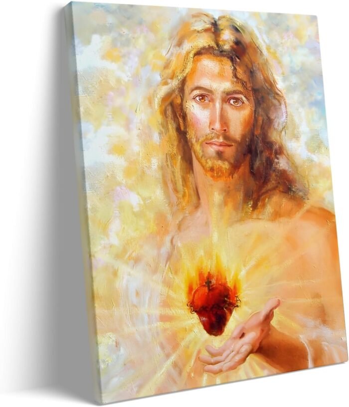 Jesus Canvas Wall Art Decor Framed Painting - 8X10 inch Sacred Heart of Jesus Ca... - Image 2