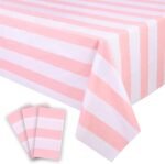 Kesfey 3 Packs Pink and White Vertical Striped Tablecloth 54 x 108 Inch Pink Str... - Image 2