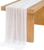 Ling's Moment 14Ft Chiffon Table Runner, Brilliant White Sheer Table Runners wit... - Image 2